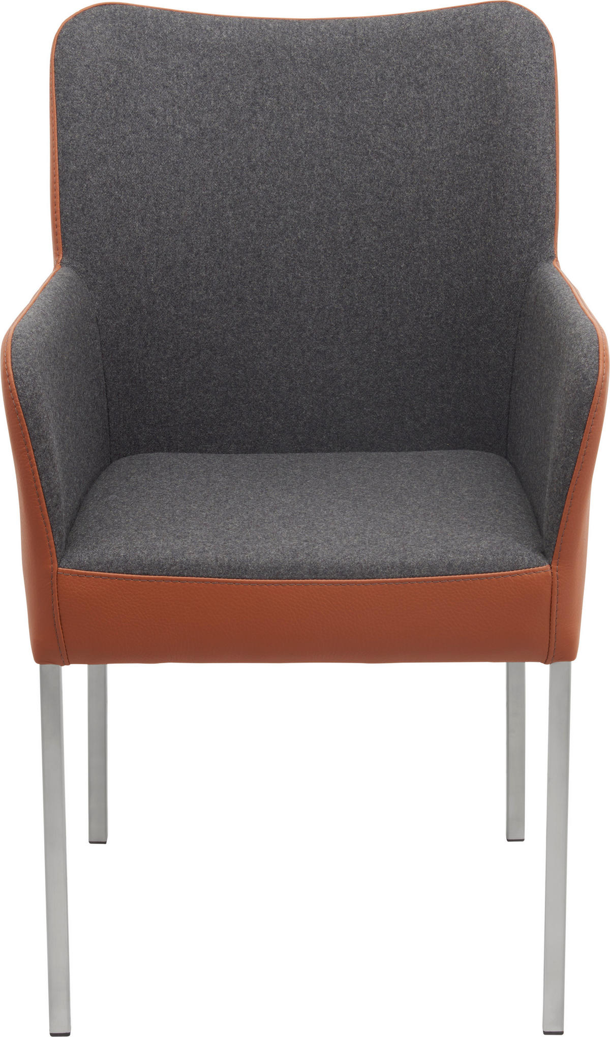 ARMLEHNSTUHL  in Edelstahl Filz Echtleder pigmentiert  - Edelstahlfarben/Dunkelgrau, Design, Leder/Textil (57/89/63cm) - Bert Plantagie