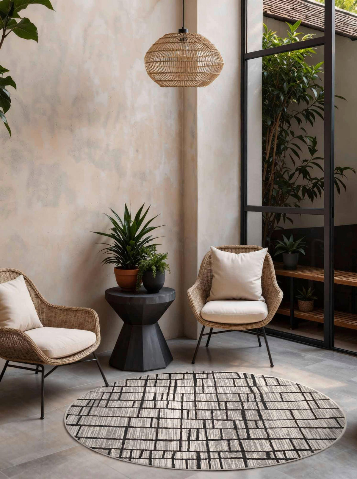 FLACHWEBETEPPICH 160 cm Haringey Schwarz, Weiß rund  - Schwarz/Weiß, Basics, Kunststoff (160cm)