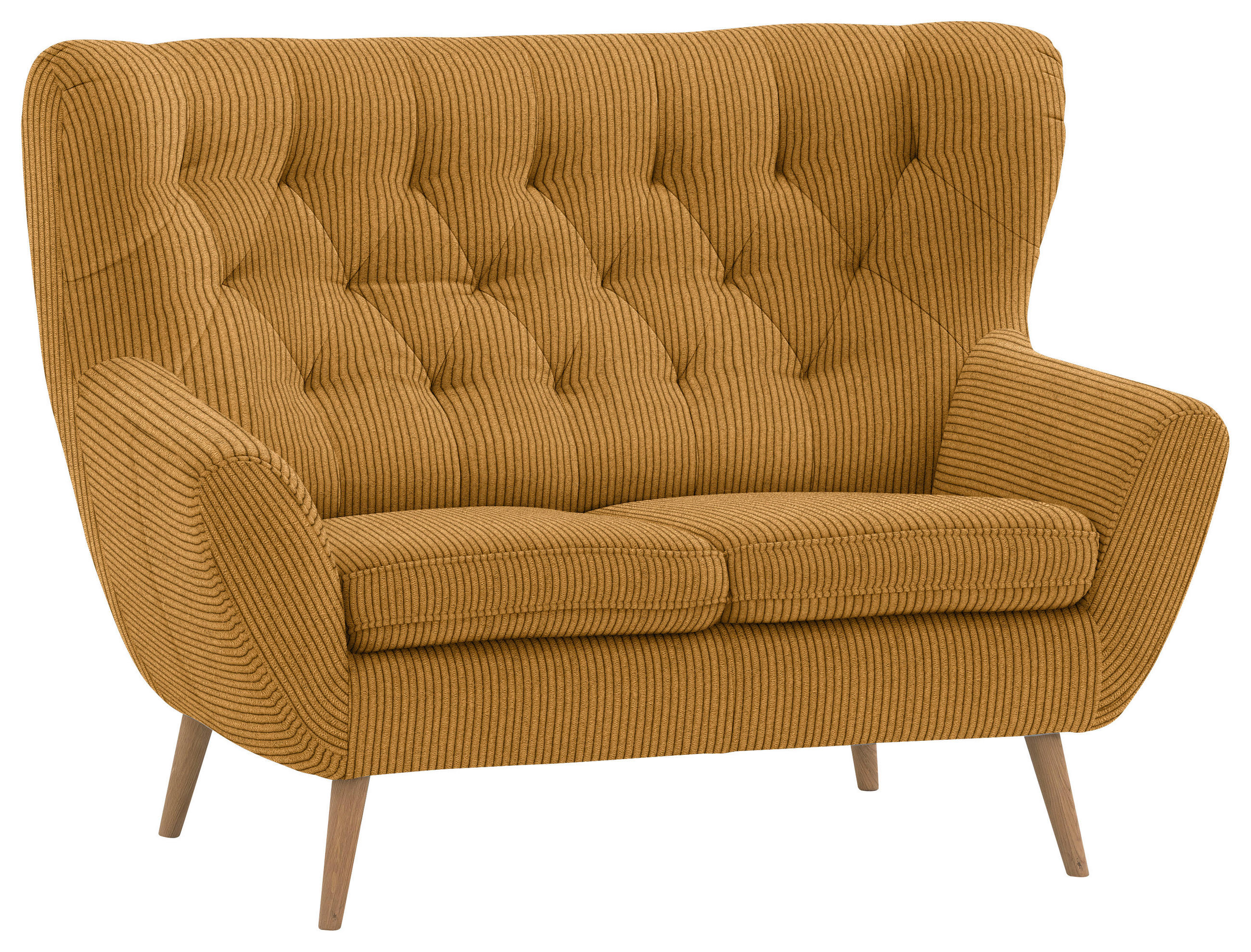 CANAPÉ 2 PLACES in Cord Currygelb  - Currygelb/Eichefarben, Design, Holz/Textil (137/101/95cm) - Stylife