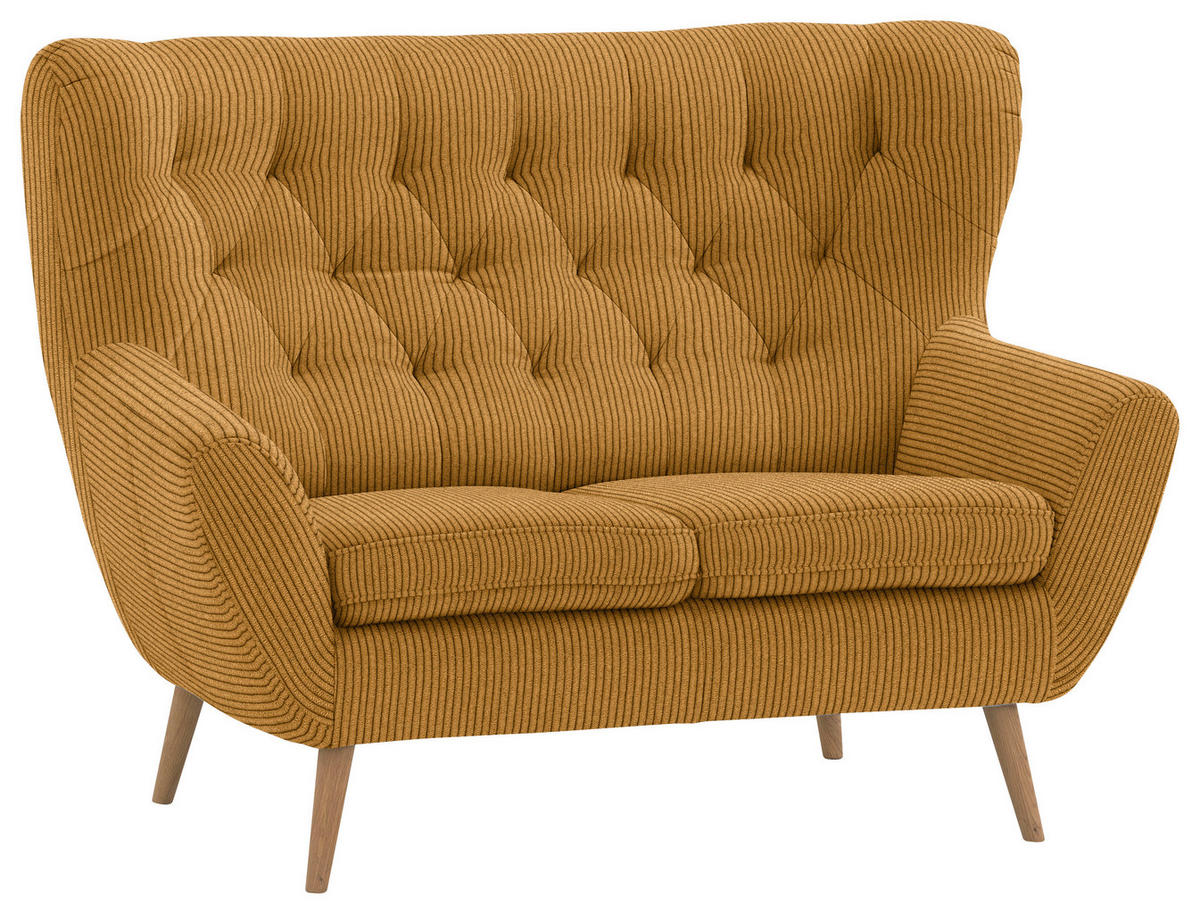 2-SITZER-SOFA in Cord Currygelb  - Currygelb/Eichefarben, Design, Holz/Textil (137/101/95cm) - Stylife