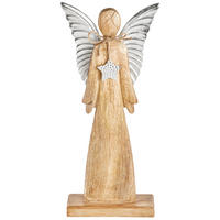 DEKOENGEL  - Silberfarben/Braun, LIFESTYLE, Holz/Metall (20/45/6,5cm) - X-Mas