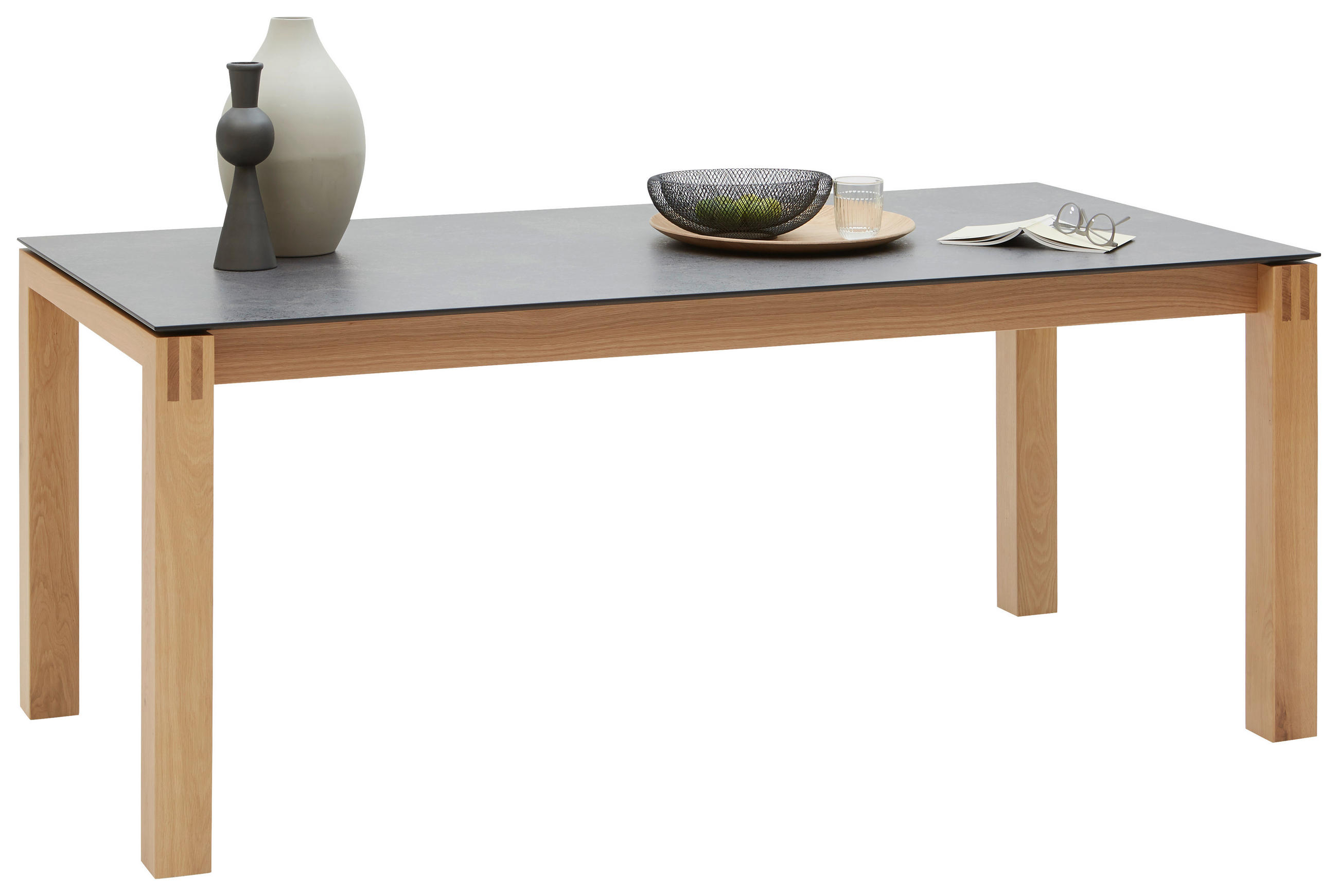 ESSTISCH Graphitfarben, Eichefarben rechteckig  ausziehbar, in verschiedenen Größen erhältlich, in verschiedenen Holzarten erhältlich, in verschiedenen Holzdekoren erhältlich, Variantenauswahl  - Eichefarben/Graphitfarben, Design, Holz/Kunststoff (180(270)/90/76cm) - Dieter Knoll