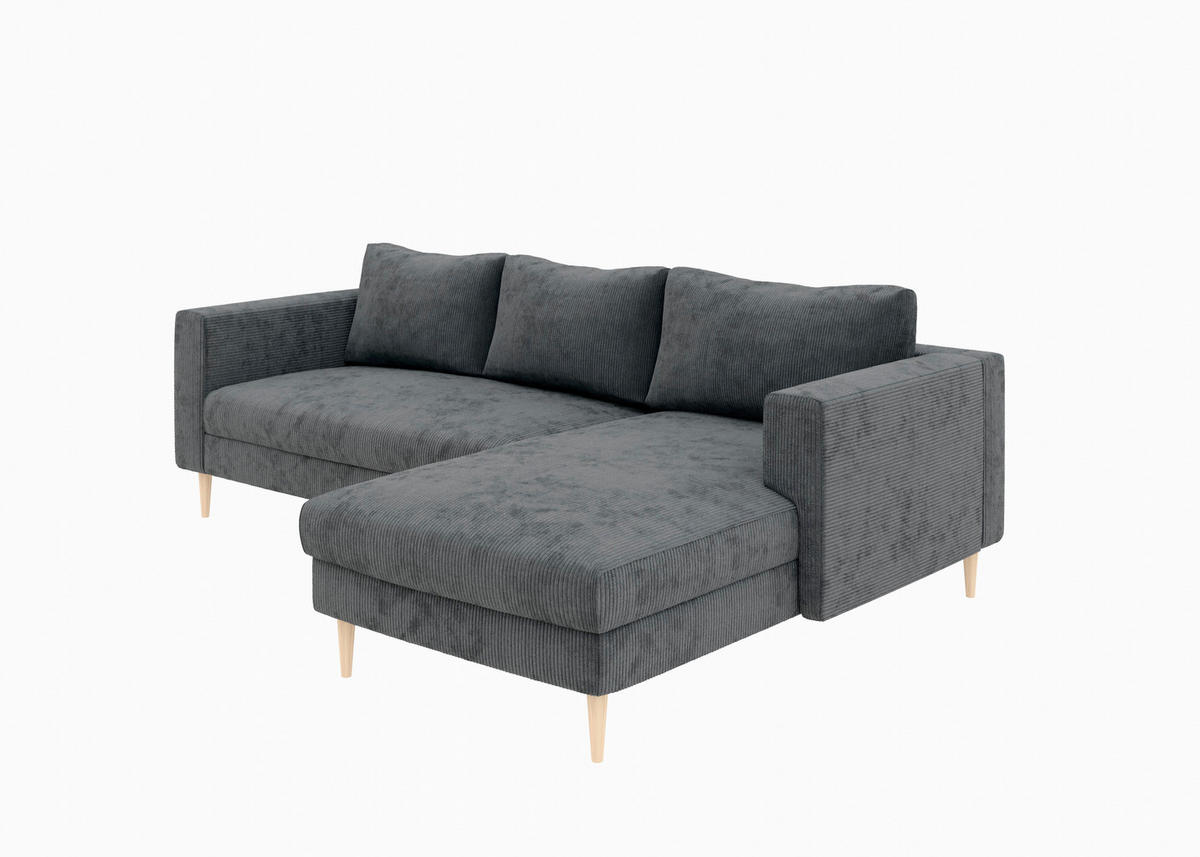 ECKSCHLAFSOFA  mit Rücken echt, Armteil links, Armteil rechts Cord Dunkelgrau  - Dunkelgrau/Buchefarben, MODERN, Holz/Textil (232/161cm) - Trendmanufaktur