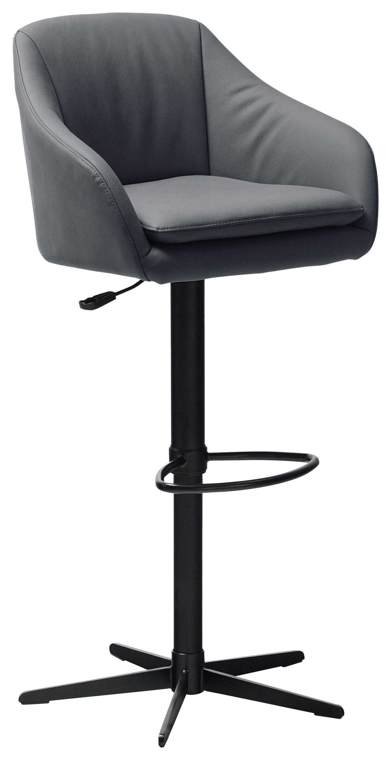 BARHOCKER Echtleder Blau, Schwarz Eisen Sitzfläche 360° drehbar, inklusive Armlehnen  - Blau/Schwarz, Design, Leder/Metall (54,5/88-108/53,5cm) - Cassando