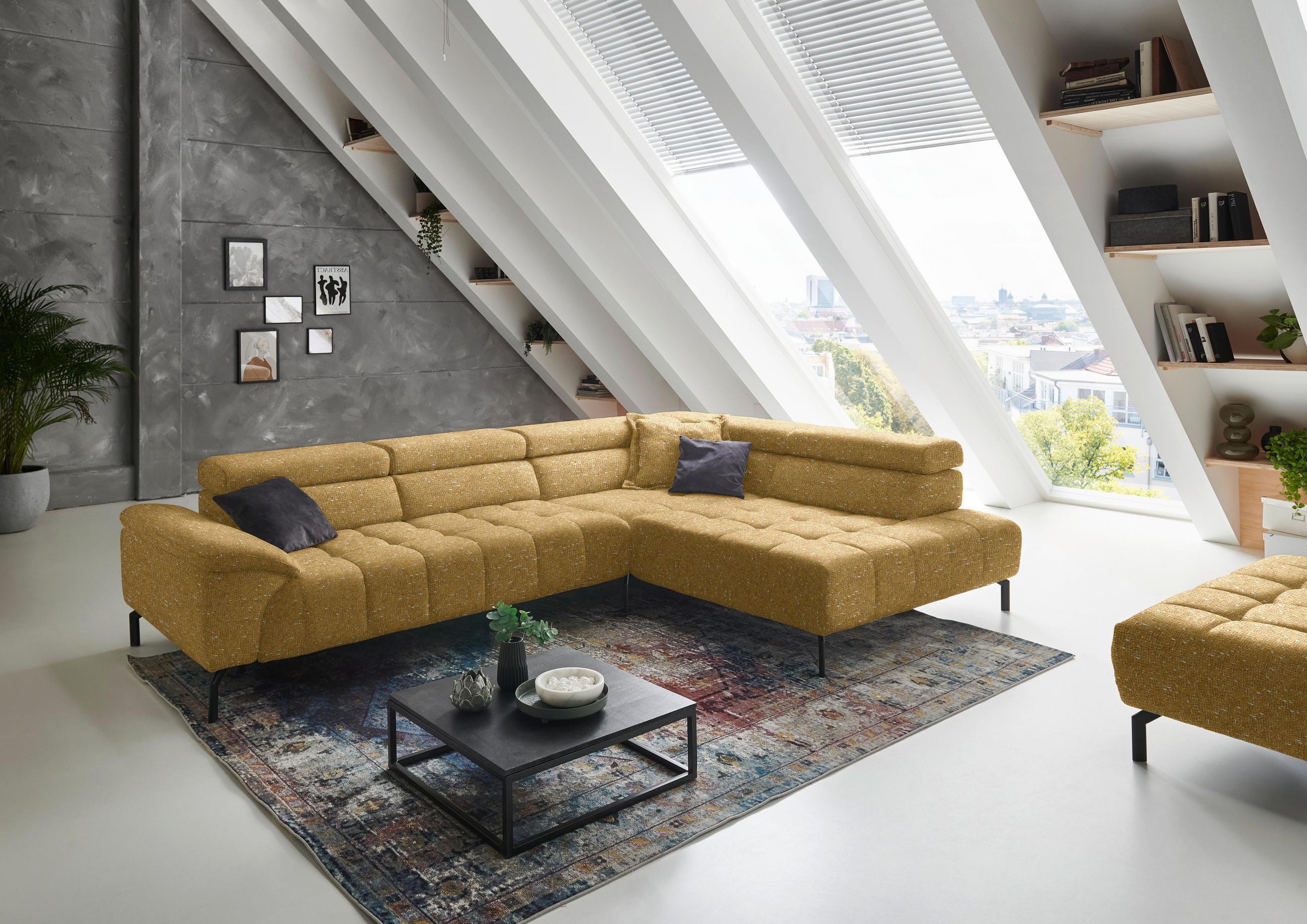ECKSOFA in Chenille Currygelb  323/222 cm  - Currygelb/Schwarz, Design, Textil/Metall (323/222cm) - Beldomo Style
