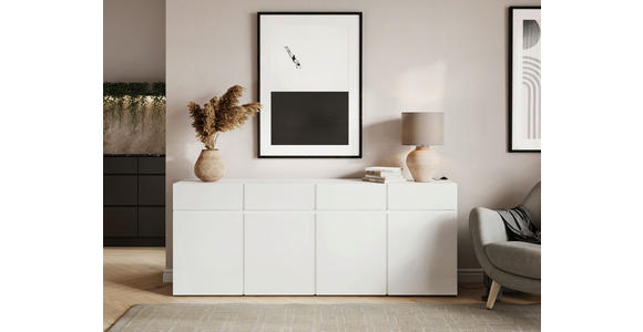 SIDEBOARD  200/79,6/39,8 cm 4 Schublade(n)  - Silberfarben/Weiß, Design, Holzwerkstoff/Kunststoff (200/79,6/39,8cm) - Xora
