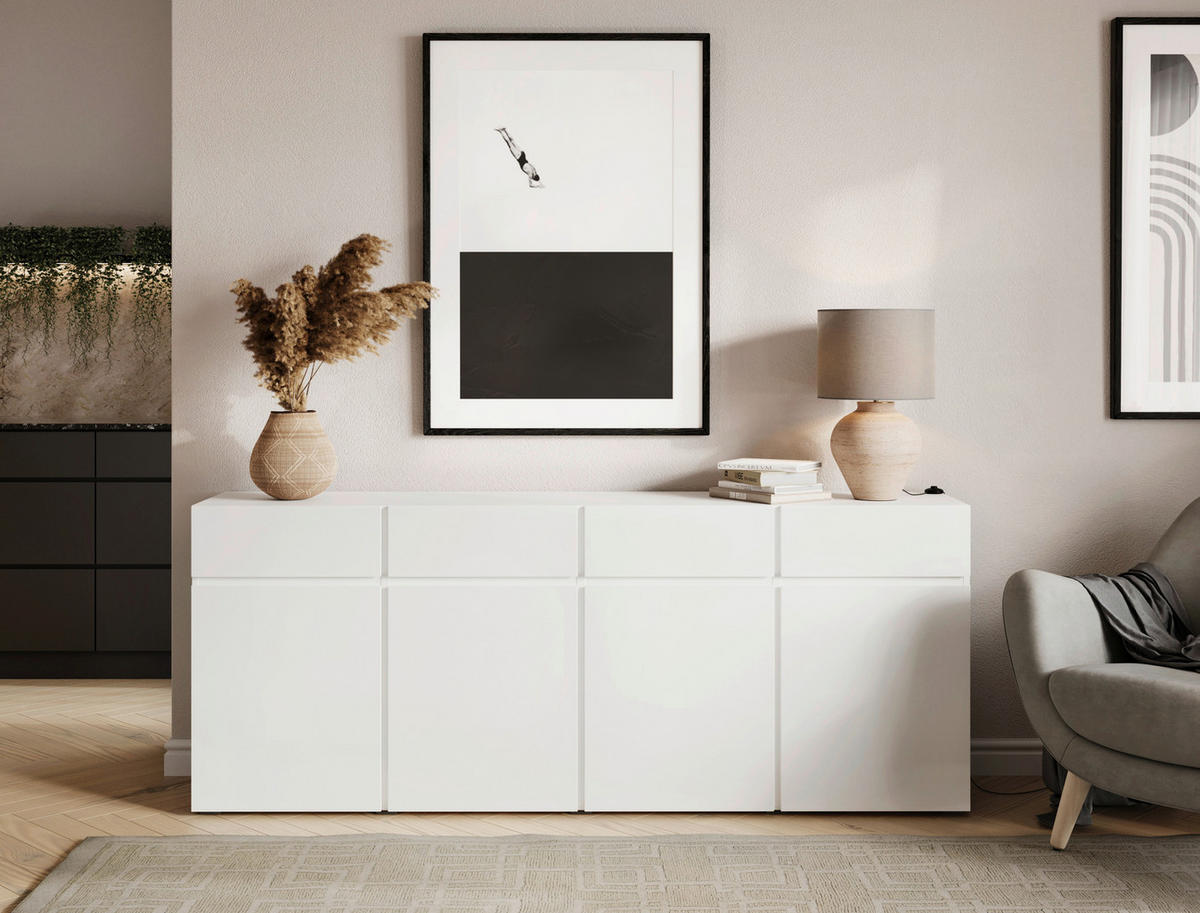 SIDEBOARD  200/79,6/39,8 cm 4 Schublade(n)  - Silberfarben/Weiß, Design, Holzwerkstoff/Kunststoff (200/79,6/39,8cm) - Xora