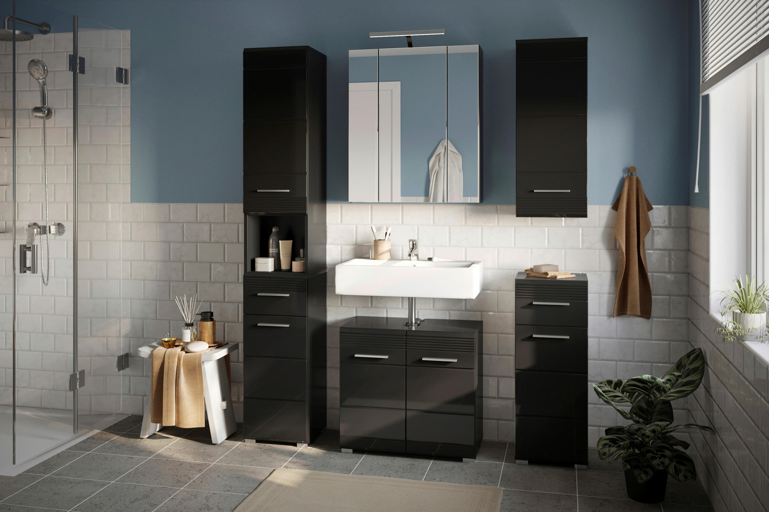 SPIEGELSCHRANK 60/70/18 cm  - Schwarz, MODERN, Glas/Holzwerkstoff (60/70/18cm) - MID.YOU