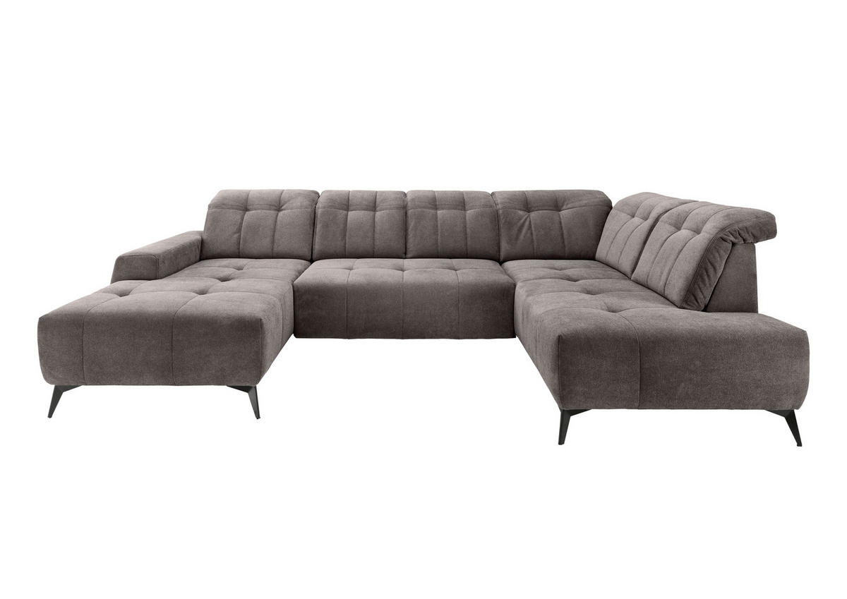 WOHNLANDSCHAFT SANO Graubraun Chenille  - Graubraun/Schwarz, MODERN, Textil/Metall (200/337/180cm) - Livetastic