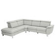 ECKSOFA in Echtleder Hellgrau  - Hellgrau/Alufarben, Design, Leder/Metall (242/271cm) - Cantus