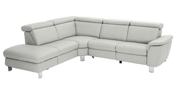 ECKSOFA in Echtleder Hellgrau  - Hellgrau/Alufarben, Design, Leder/Metall (242/271cm) - Cantus