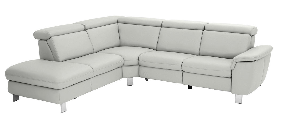 ECKSOFA in Echtleder Hellgrau  - Hellgrau/Alufarben, Design, Leder/Metall (239/271cm) - Cantus
