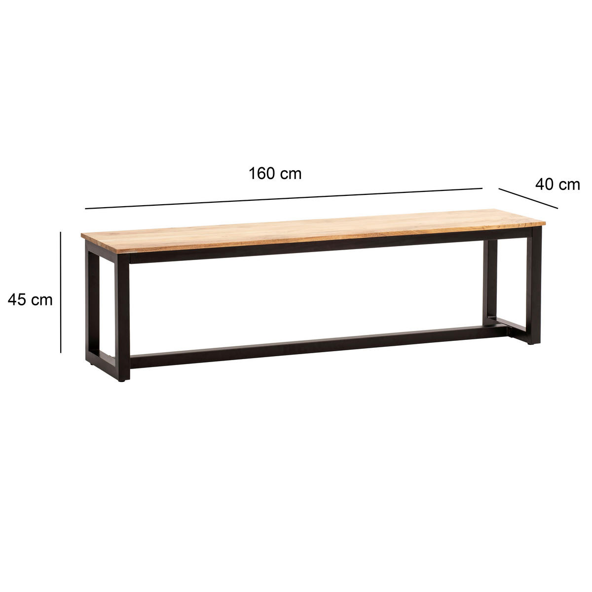 SITZBANK in Holz Akaziefarben  - Schwarz/Akaziefarben, Design, Holz/Metall (160/45/40cm) - MID.YOU