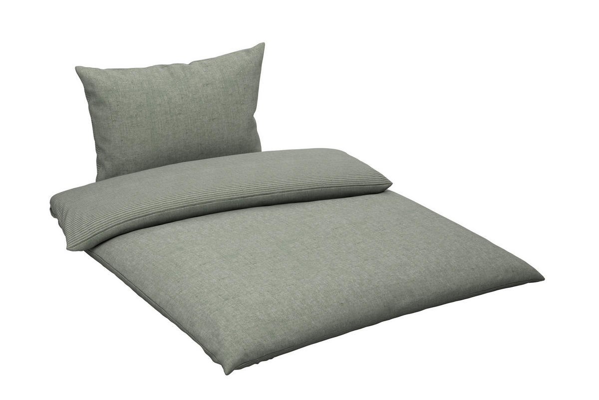 WENDEBETTWÄSCHE Flanell 140/200 cm  - Graugrün, Textil (140/200cm) - Novel