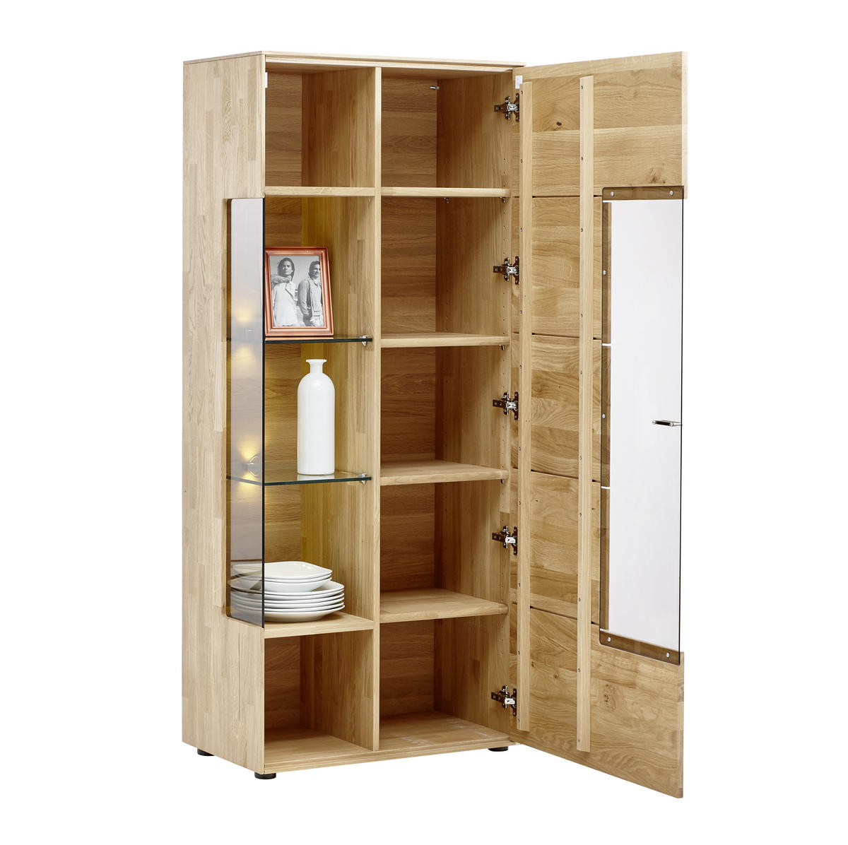 VITRINE in massiv Wildeiche Eichefarben  - Edelstahlfarben/Eichefarben, KONVENTIONELL, Glas/Holz (70,7/164,2/40,9cm) - Valnatura