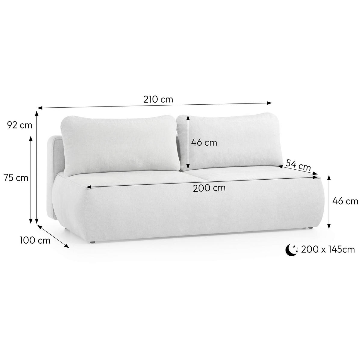 SCHLAFSOFA Jacquard Hellgrau  inkl. Rückenkissen, Bettkasten, Schlaffunktion, Rücken echt, Liegefläche im Originalstoff  - Hellgrau/Schwarz, KONVENTIONELL, Kunststoff/Textil (210/92/100cm) - Milino