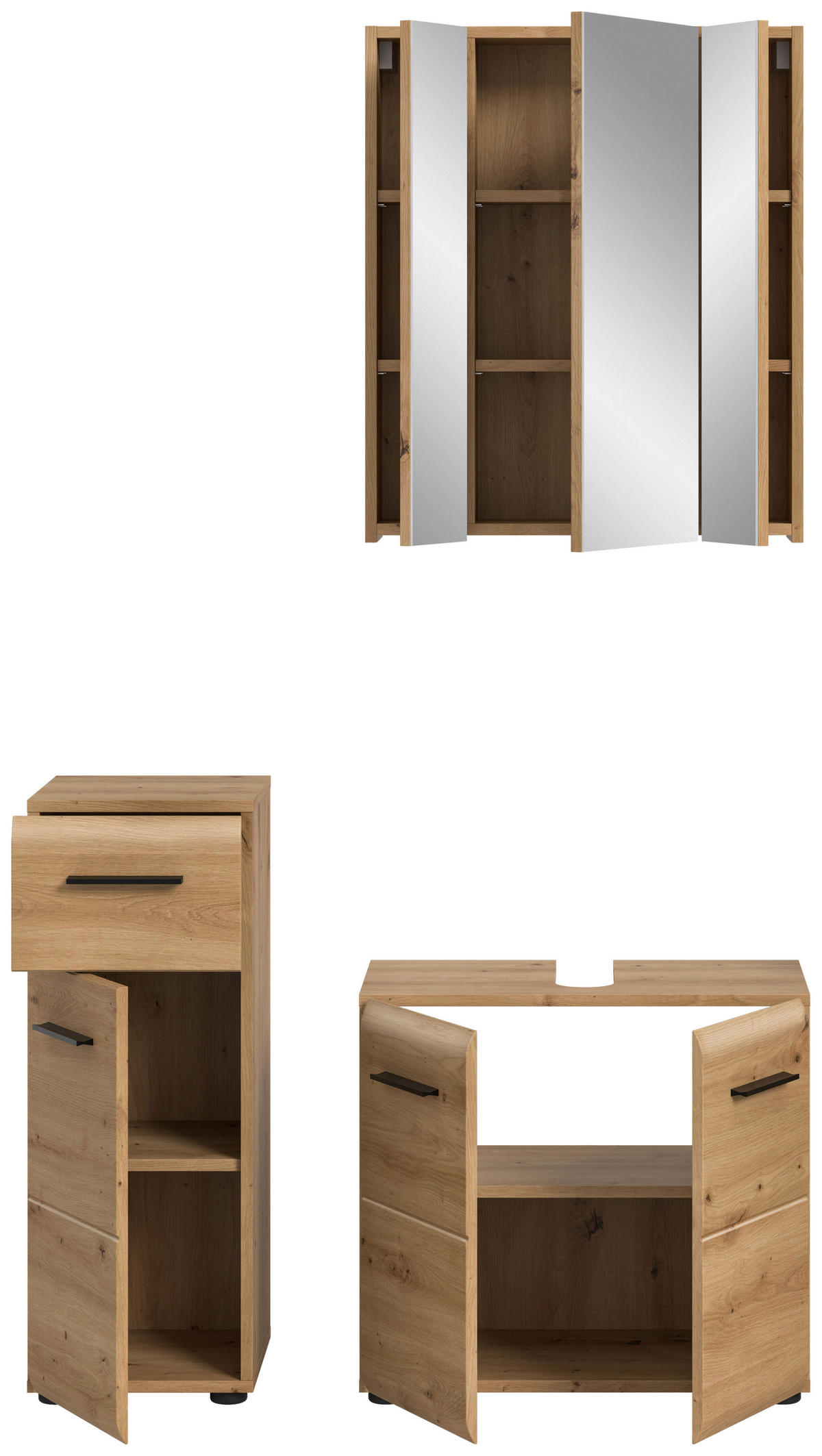 BADEZIMMER 3-teilig 90 cm  - Schwarz/Eiche Artisan, Basics, Holzwerkstoff/Kunststoff (90cm) - MID.YOU