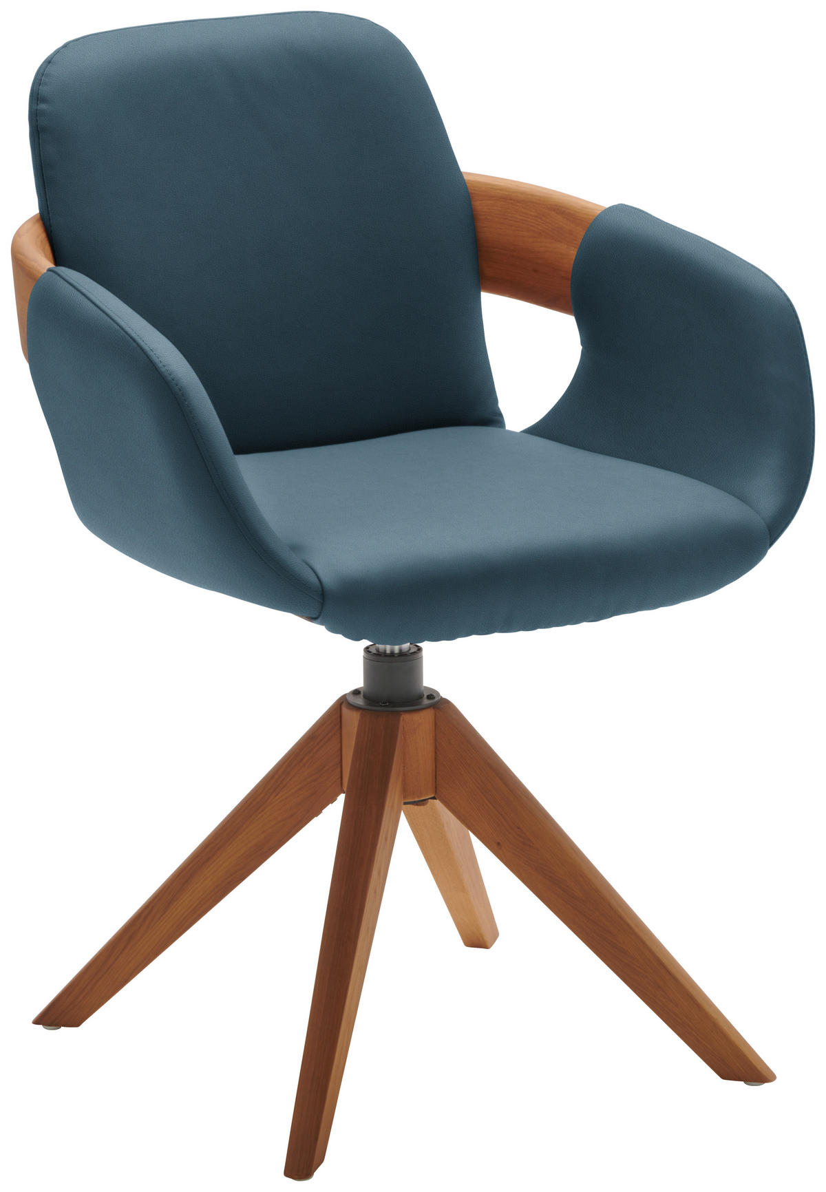 ARMLEHNSTUHL  Lederauswahl, Stoffauswahl, Typenauswahl, Sitzfläche 360° drehbar, automatische Rückholfunktion  Echtleder  - Blau/Eichefarben, Natur, Leder/Holz (60/86/60cm) - Valnatura