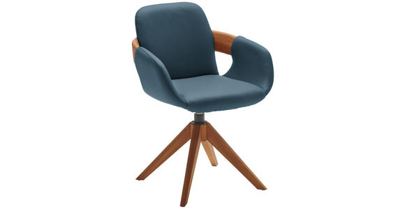ARMLEHNSTUHL  Lederauswahl, Stoffauswahl, Typenauswahl, Sitzfläche 360° drehbar, automatische Rückholfunktion  Echtleder  - Blau/Eichefarben, Natur, Leder/Holz (60/86/60cm) - Valnatura