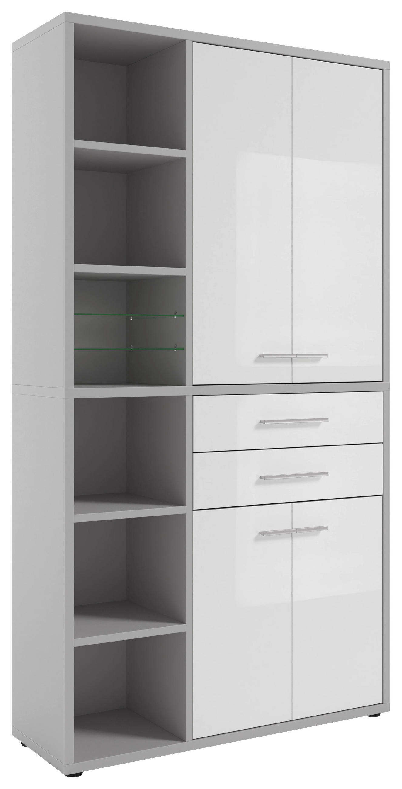 AKTENSCHRANK Weiß, Hellgrau  - Hellgrau/Weiß, MODERN, Glas/Holzwerkstoff (116,5/215,4/40cm)