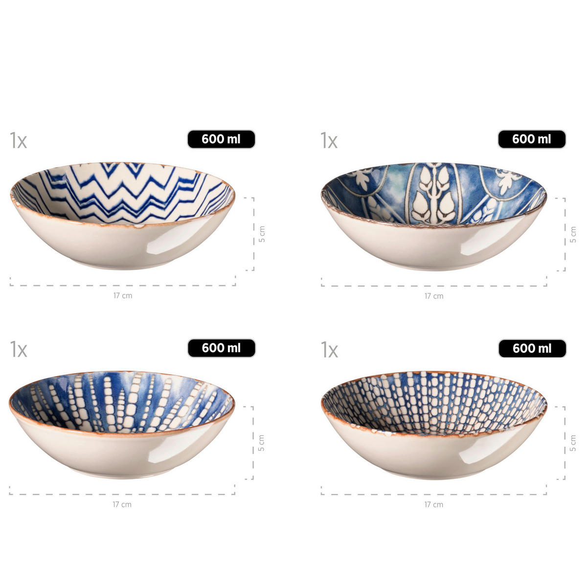 SALATSET  Iberico Blue 5-teilig  - Blau/Weiss, Basics, Keramik (36,5/36,5/31,5cm) - Mäser