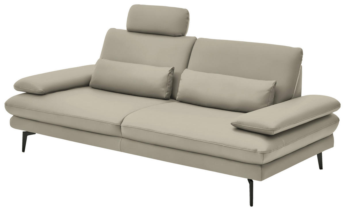 3-SITZER-SOFA in Echtleder Ecru  - Ecru/Schwarz, Design, Leder/Metall (222/86/104cm) - Dieter Knoll