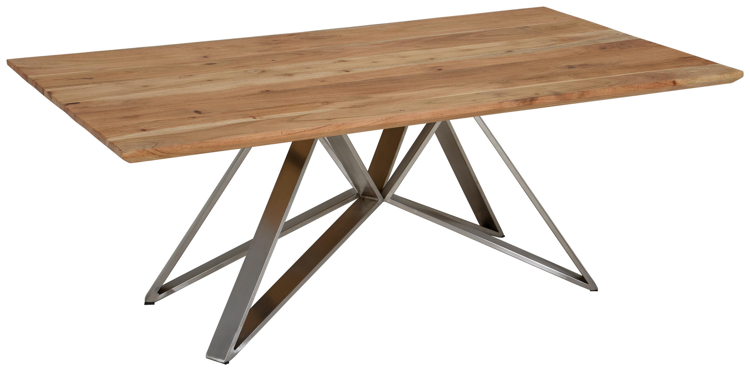 COUCHTISCH Akazie vollmassiv 120/70/45 cm rechteckig Akaziefarben, Edelstahlfarben  - Edelstahlfarben/Akaziefarben, Design, Holz/Metall (120/70/45cm) - Landscape