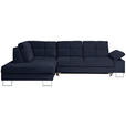 ECKSOFA in Flachgewebe Dunkelblau  - Dunkelblau, Design, Textil/Metall (229/296cm) - Novel