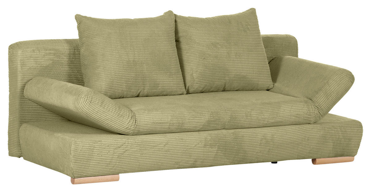 SCHLAFSOFA  mit Rücken echt, Liegefunktion Cord Hellgrün  - Naturfarben/Hellgrün, KONVENTIONELL, Holz/Textil (200/75/92cm) - home24