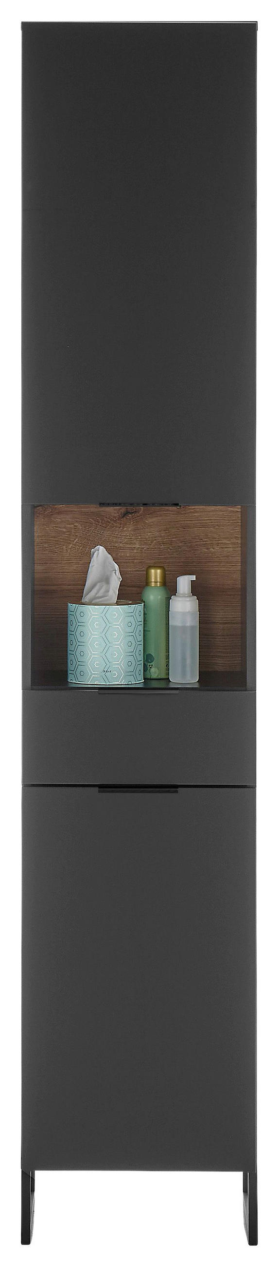 HOCHSCHRANK 38/195/32 cm  - Eichefarben/Schwarz, KONVENTIONELL, Holzwerkstoff/Metall (38/195/32cm) - home24