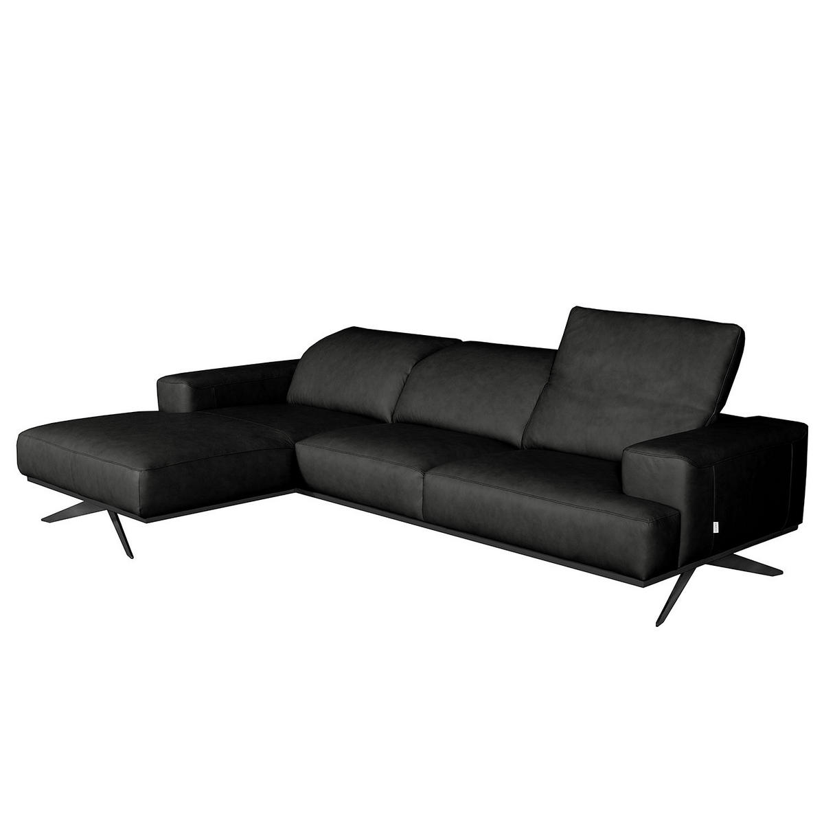 ECKSOFA  in Echtleder Schwarz  187/295 cm  - Schwarz, Design, Leder/Metall (187/295cm) - Livetastic