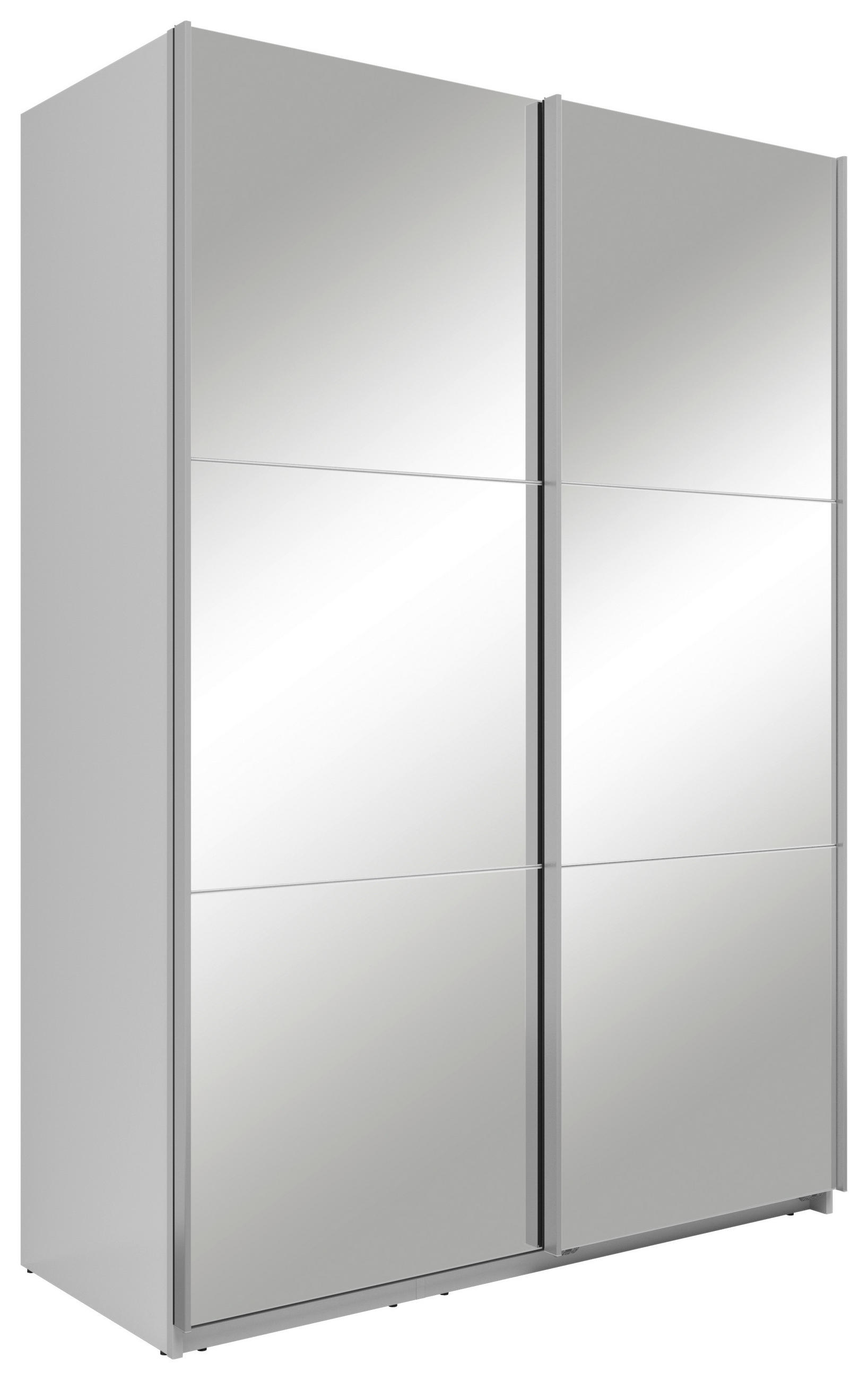 SCHWEBETÜRENSCHRANK Weiss - Weiss/Silberfarben, Basics, Glas/Holzwerkstoff (150/216/64cm) - Boxxx