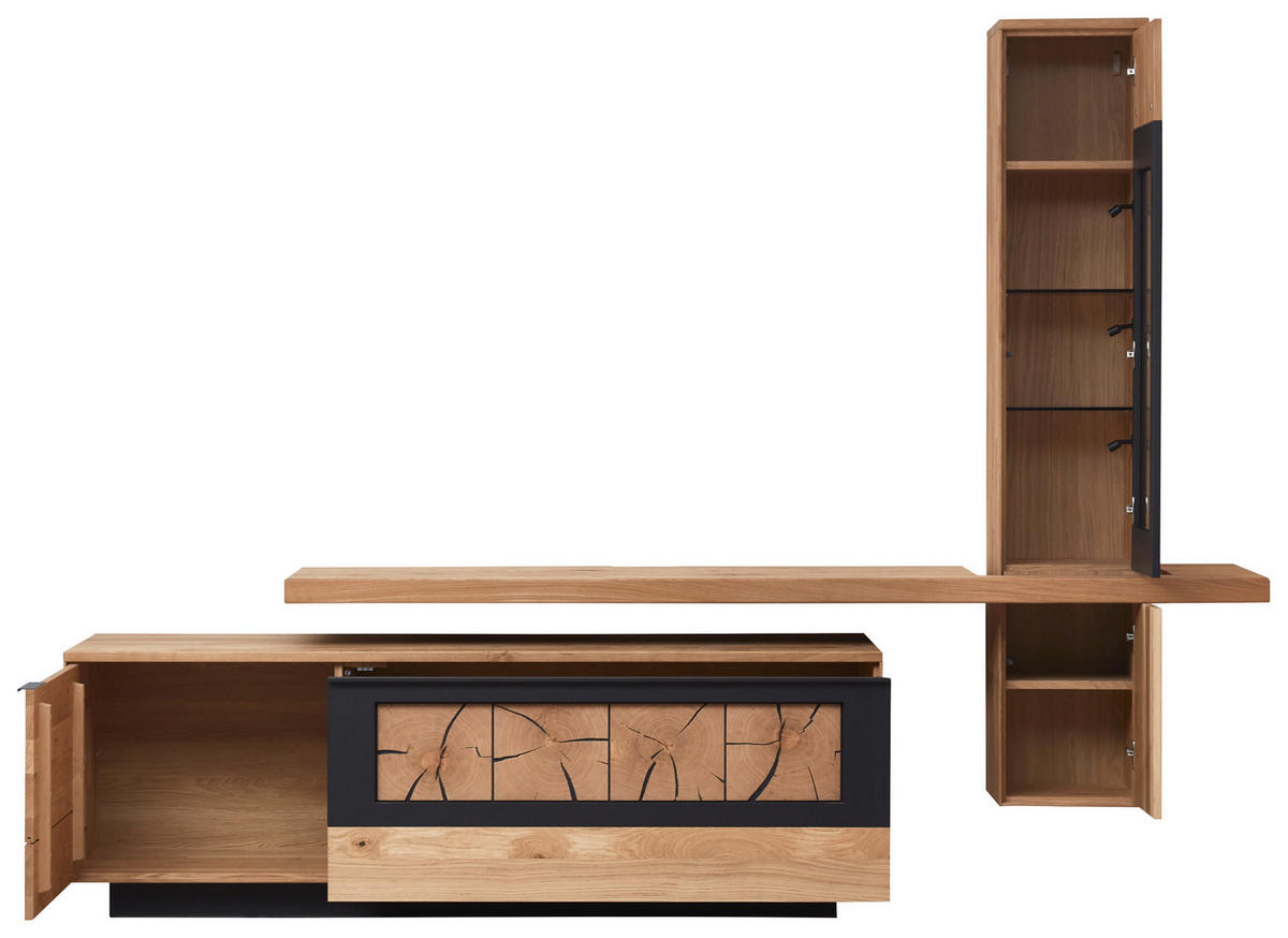 WOHNWAND  in Eichefarben  266/204/45 cm  - Eichefarben, Design, Glas/Holz (266/204/45cm) - Valdera