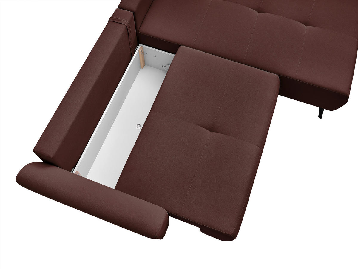 ECKSOFA GEMMA Bordeaux Flachgewebe Zierkissen, Rückenkissen, Bettkasten, Schlaffunktion, Rücken echt, Stauraum  - Bordeaux/Schwarz, Design, Textil/Metall (270/183cm) - P & B