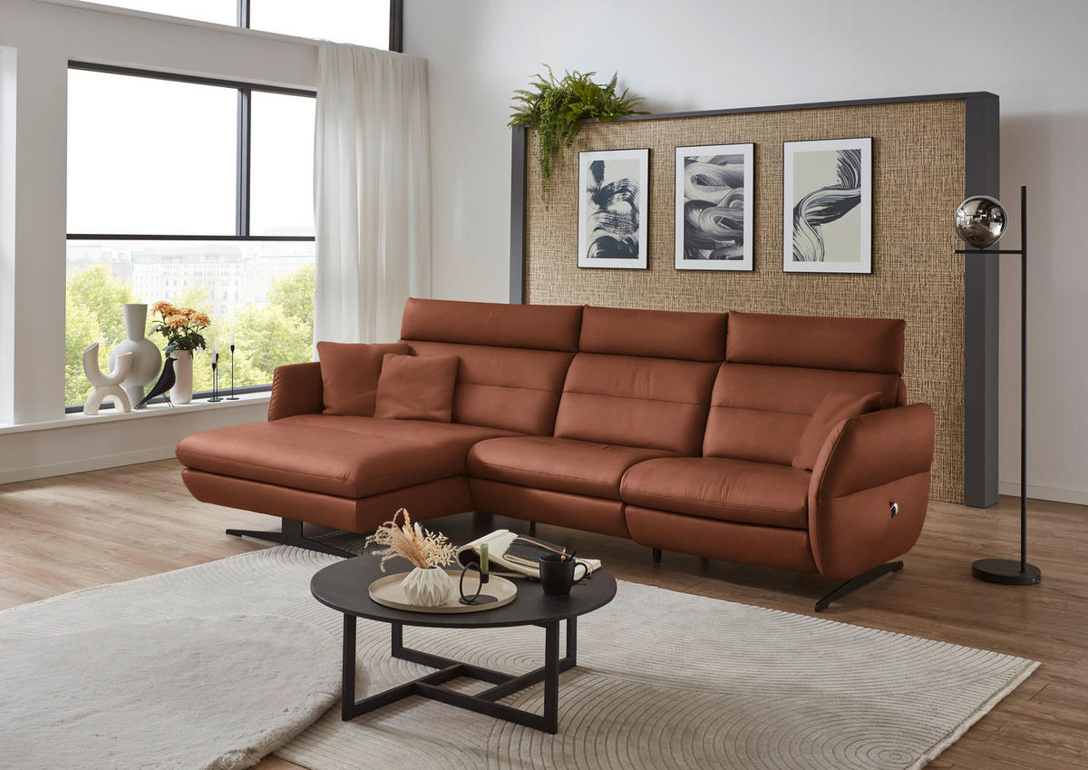 ECKSOFA in Echtleder Cognac  - Cognac/Schwarz, Design, Leder/Metall (169/298cm) - Dieter Knoll