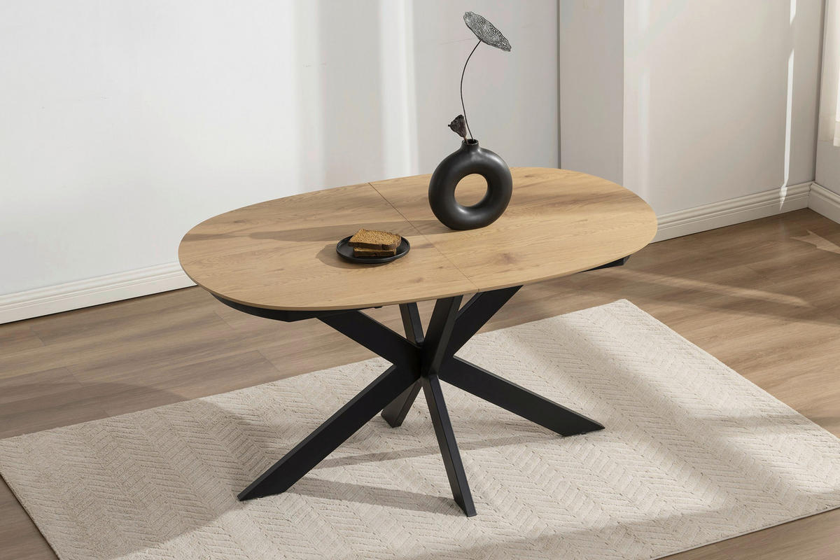 ESSTISCH 140/90/75 cm Nachbildung  Metall, Holzwerkstoff ausziehbar oval Eichefarben  - Eichefarben, MODERN, Holzwerkstoff/Metall (140/90/75cm) - MID.YOU