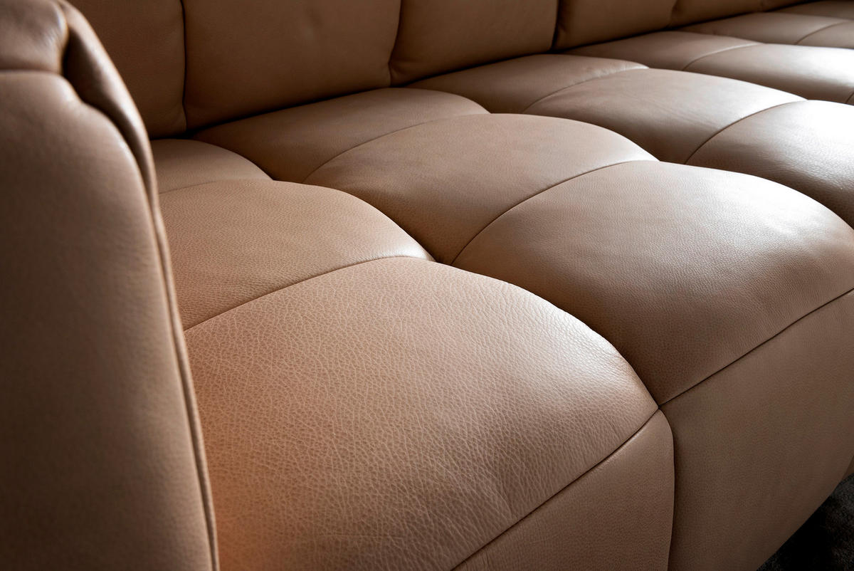 ECKSOFA in Echtleder Hellbraun  - Hellbraun/Schwarz, Design, Leder/Metall (255/244cm) - Emilio Belluti