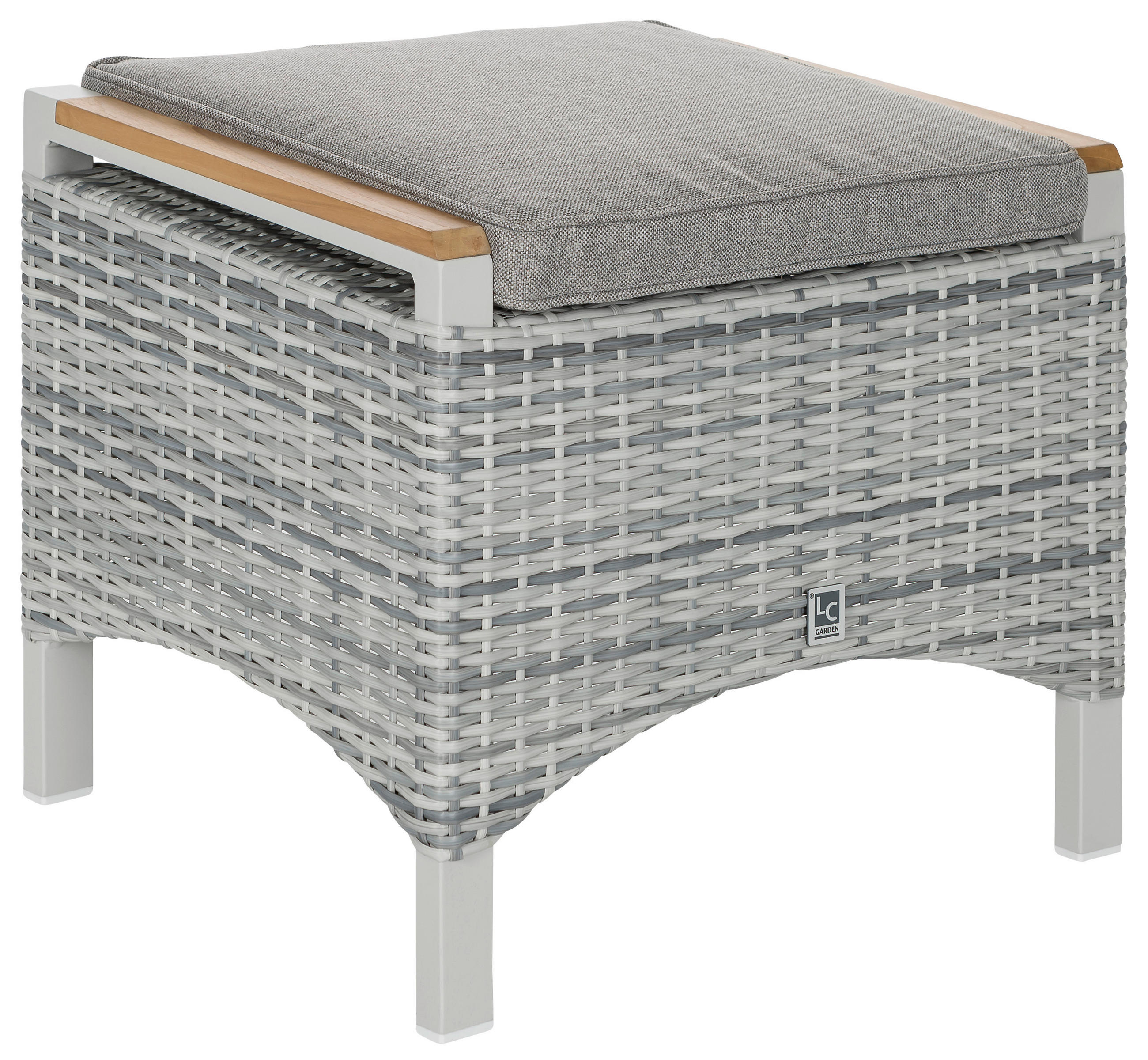 HOCKER in Holz, Metall, Kunststoff, Textil Weiß, Hellgrau, Teakfarben  - Hellgrau/Weiß, LIFESTYLE, Holz/Kunststoff (57,5/46/47cm) - Amatio