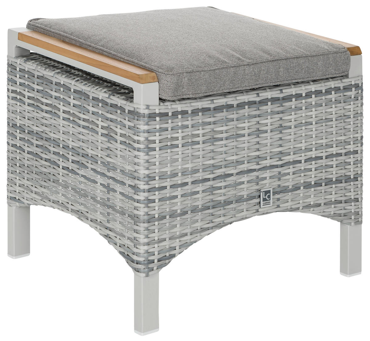 HOCKER in Holz, Metall, Kunststoff, Textil Weiß, Hellgrau, Teakfarben  - Hellgrau/Weiß, LIFESTYLE, Holz/Kunststoff (57,5/46/47cm) - Amatio