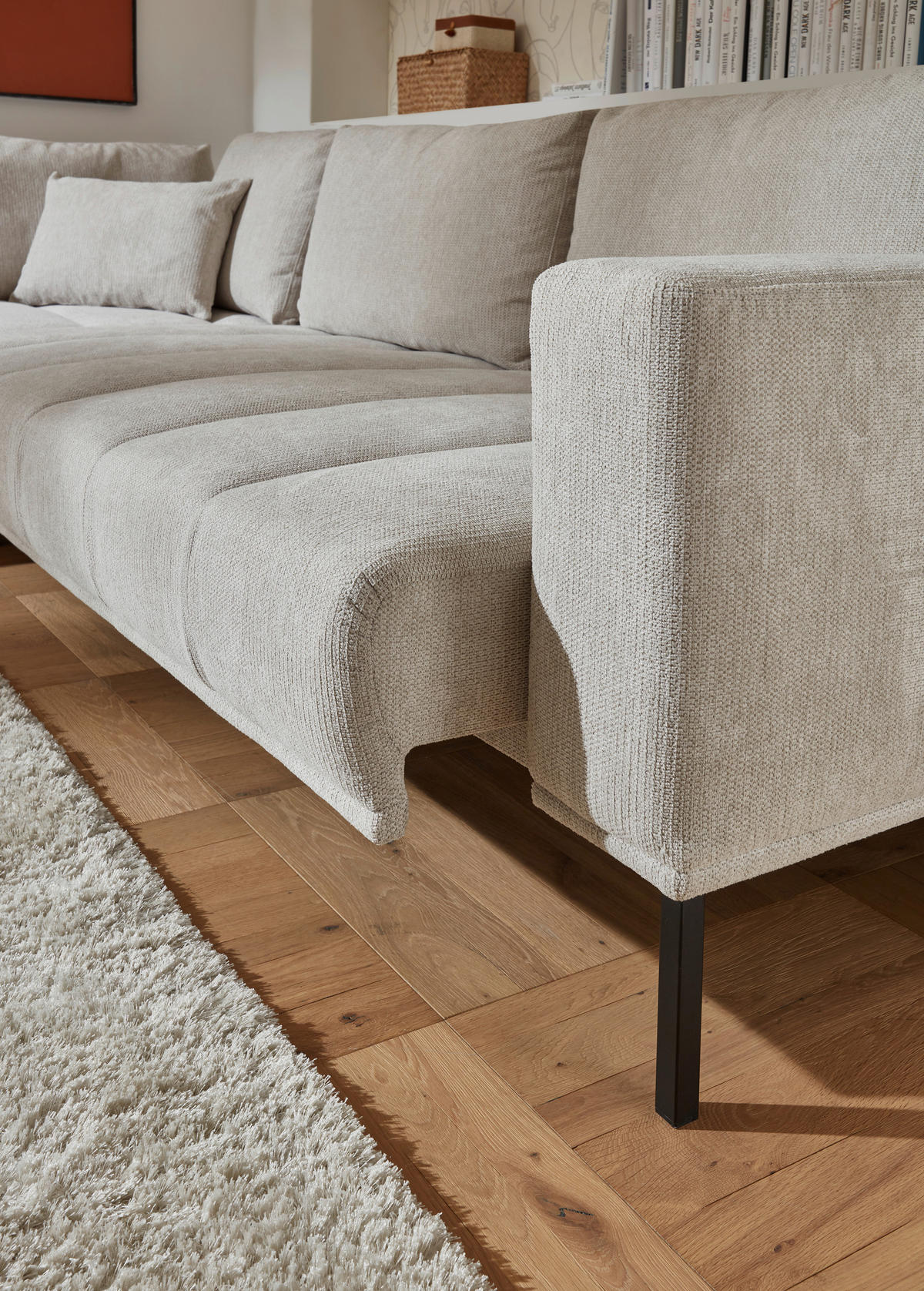 ECKSOFA in Flachgewebe Creme  - Creme/Schwarz, Design, Textil/Metall (308/270cm) - Pure Home Lifestyle