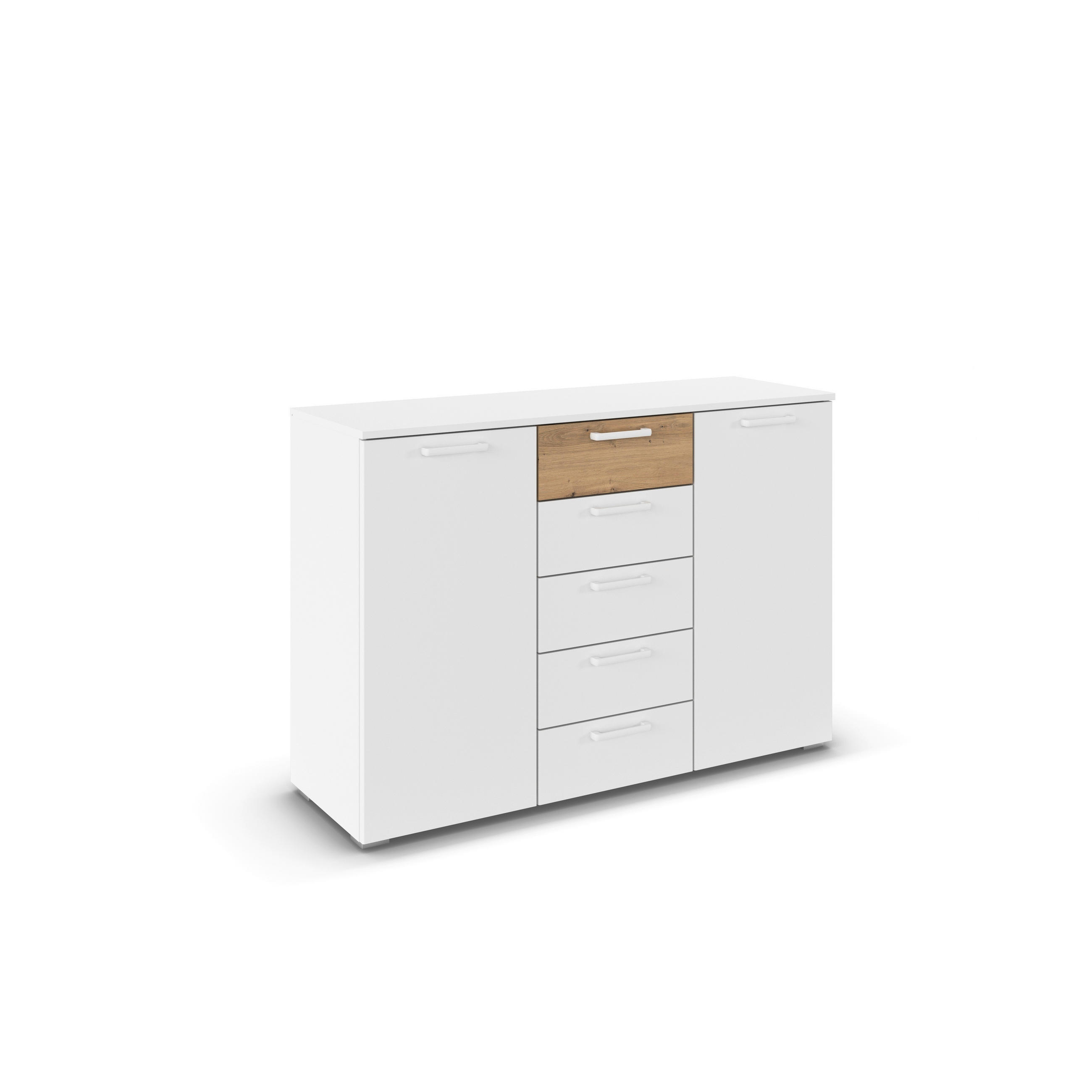 KOMMODE , 120/84/40 cm, 5 Schublade(n)  - Weiß/Eiche Artisan, MODERN, Holzwerkstoff/Kunststoff (120/84/40cm) - Rauch Möbel