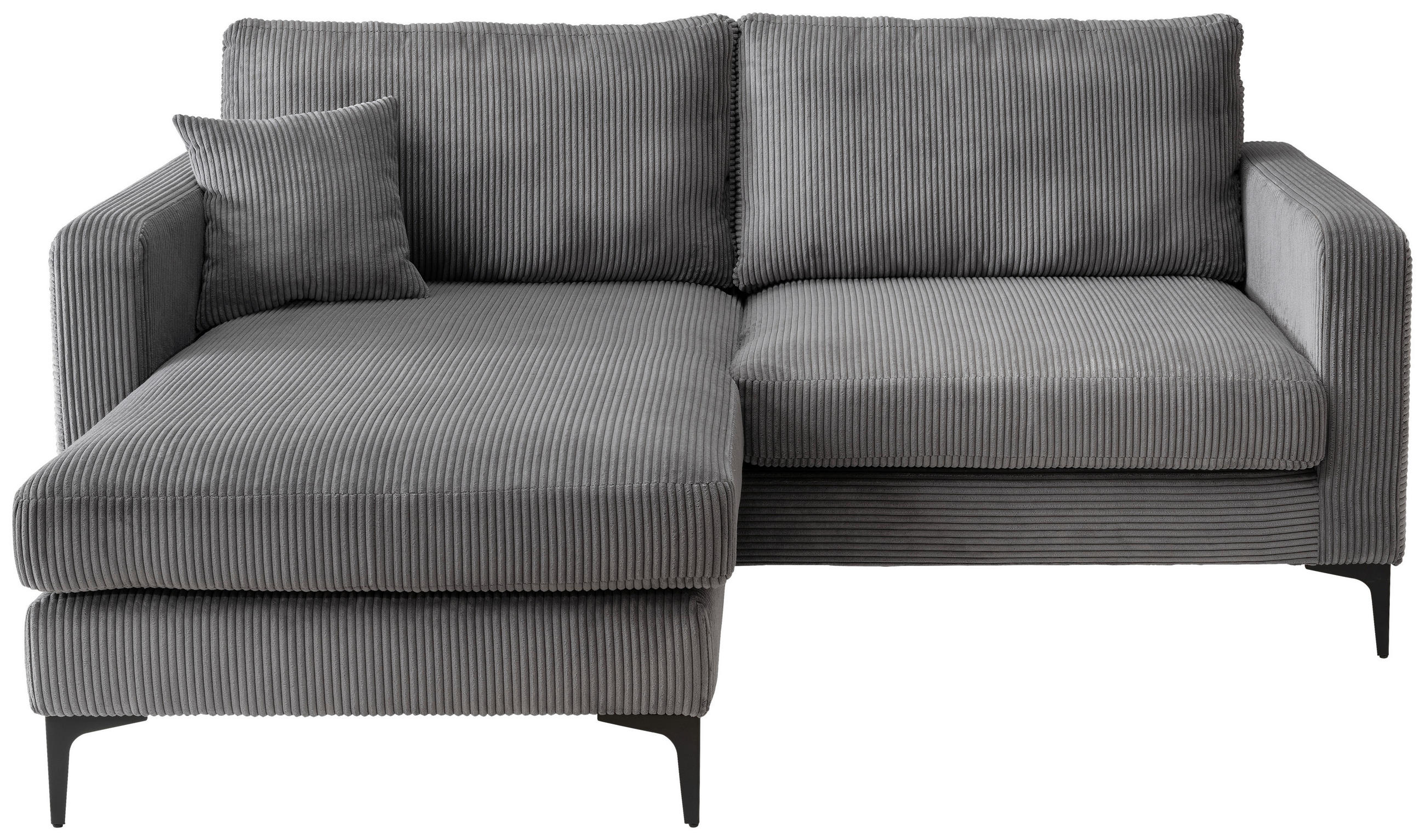 ECKSOFA in Cord Grau  - Schwarz/Grau, Basics, Textil/Metall (204/153cm) - Livetastic