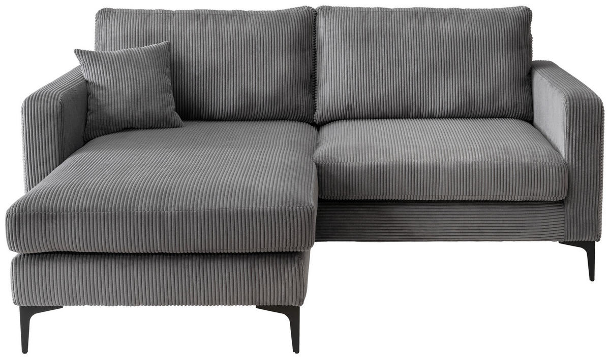 ECKSOFA Eliza Grau Cord  - Schwarz/Grau, Basics, Textil/Metall (204/153cm) - Livetastic