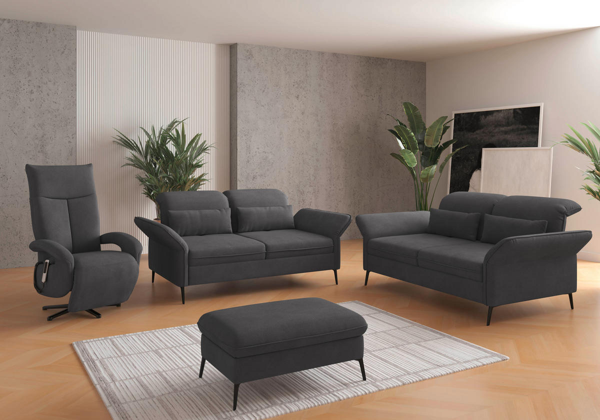 2,5-SITZER in Flachgewebe Grau  - Schwarz/Grau, KONVENTIONELL, Textil/Metall (189/92/123cm) - Sit & More
