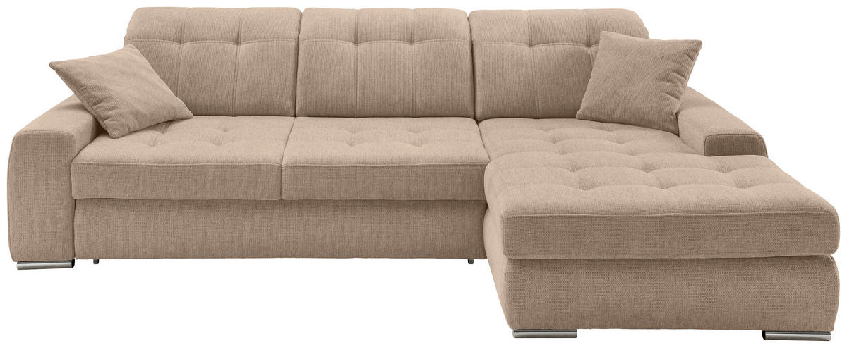 ECKSOFA FRIDO Hellbraun Chenille Rücken echt, Kopfteilverstellung, Sitztiefenverstellung  - Chromfarben/Hellbraun, KONVENTIONELL, Textil/Metall (283/186cm) - Livetastic