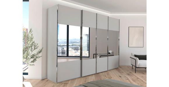 SCHWEBETÜRENSCHRANK  in Seidengrau  - Chromfarben/Seidengrau, Design, Holzwerkstoff/Metall (316/223/68cm) - Novel