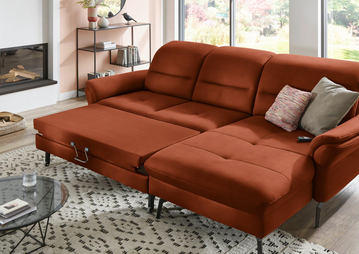 ECKSOFA in Flachgewebe Terracotta  - Terracotta/Schwarz, Konventionell, Textil/Metall (260/181cm) - Beldomo Speed