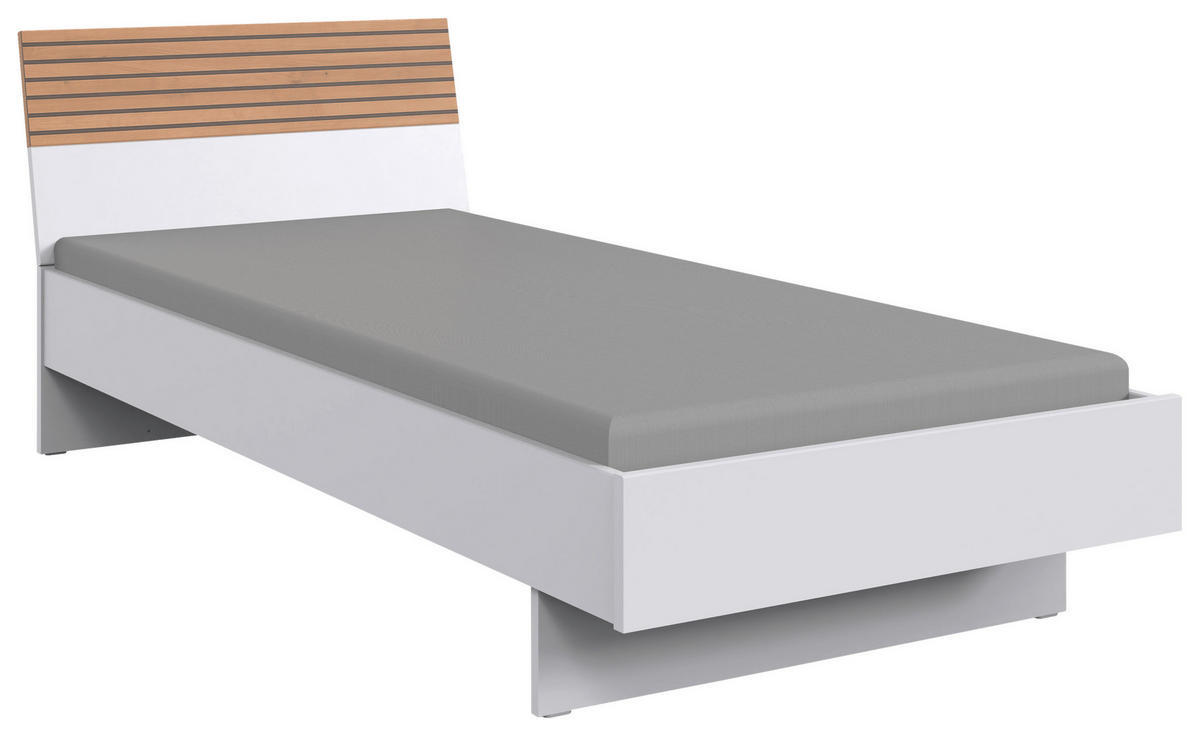 BETT 90/200 cm  in Weiß, Eiche Artisan  - Weiß/Eiche Artisan, MODERN (90/200cm) - Boxxx