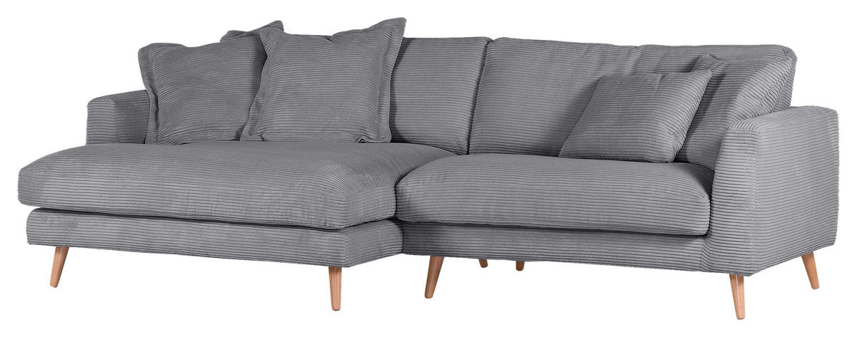 ECKSOFA in Cord Grau  - Naturfarben/Grau, Romantik / Landhaus, Holz/Textil (140/270cm) - Landscape