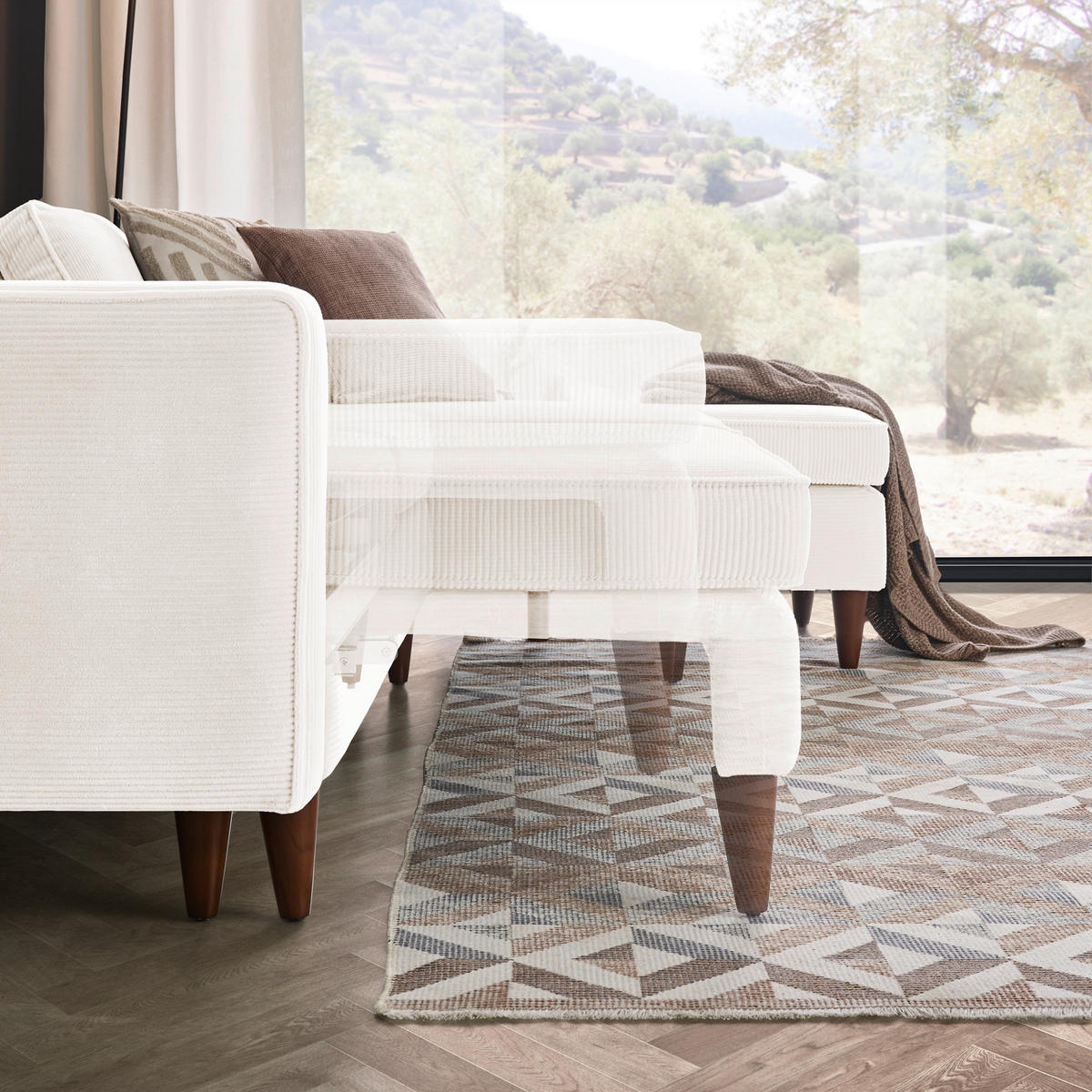 ECKSOFA Creme Cord  - Eichefarben/Creme, MODERN, Holz/Textil (261/178cm) - Livetastic